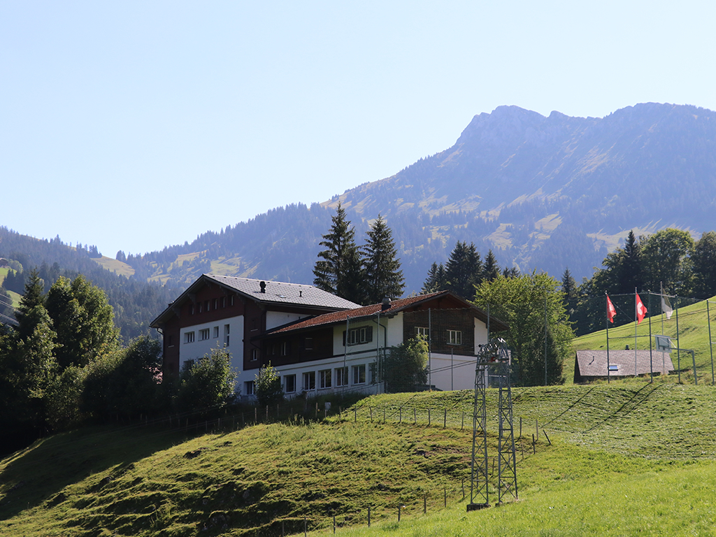 Haus vor Alpenpanorama